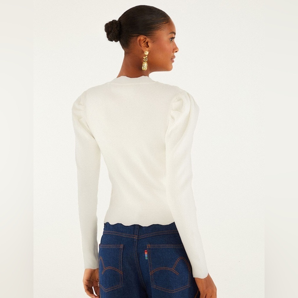 Farm Rio: Off-White Flower Embroidery Knit Top - Picture 3 of 11